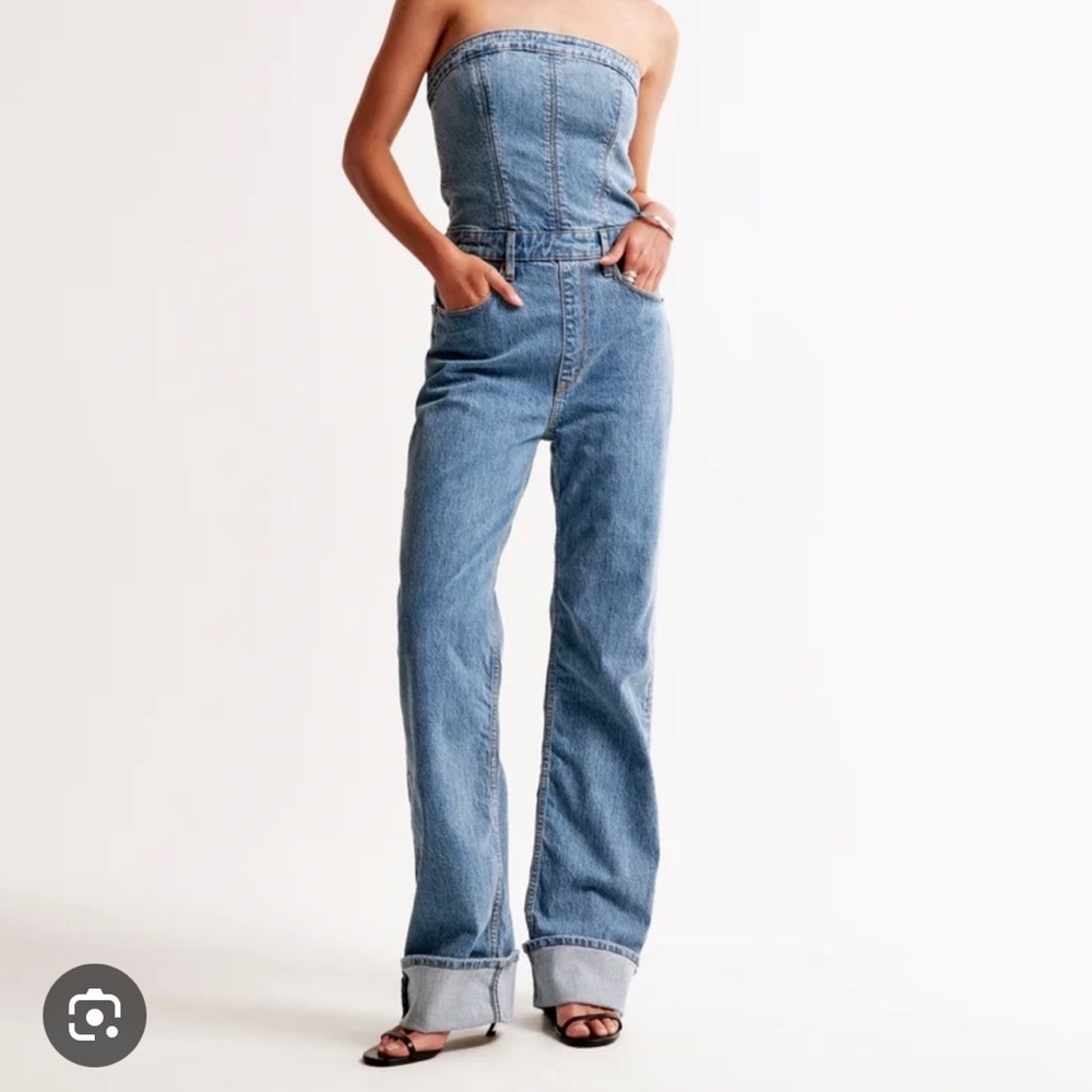 Abercrombie & Fitch Strapless Denim Jumpsuit